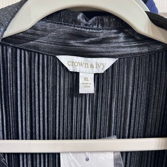 NWT Crown & Ivy 3/4 Sleeve Metallic Shirt Dress - Picture 6 of 10